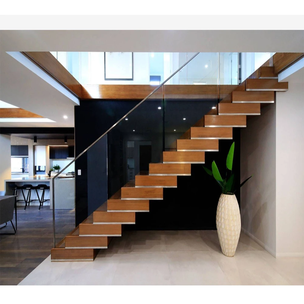Customization Indoor Steel White Oak Wood Treads Steps Mono Stringer Stairs for Second Floor
