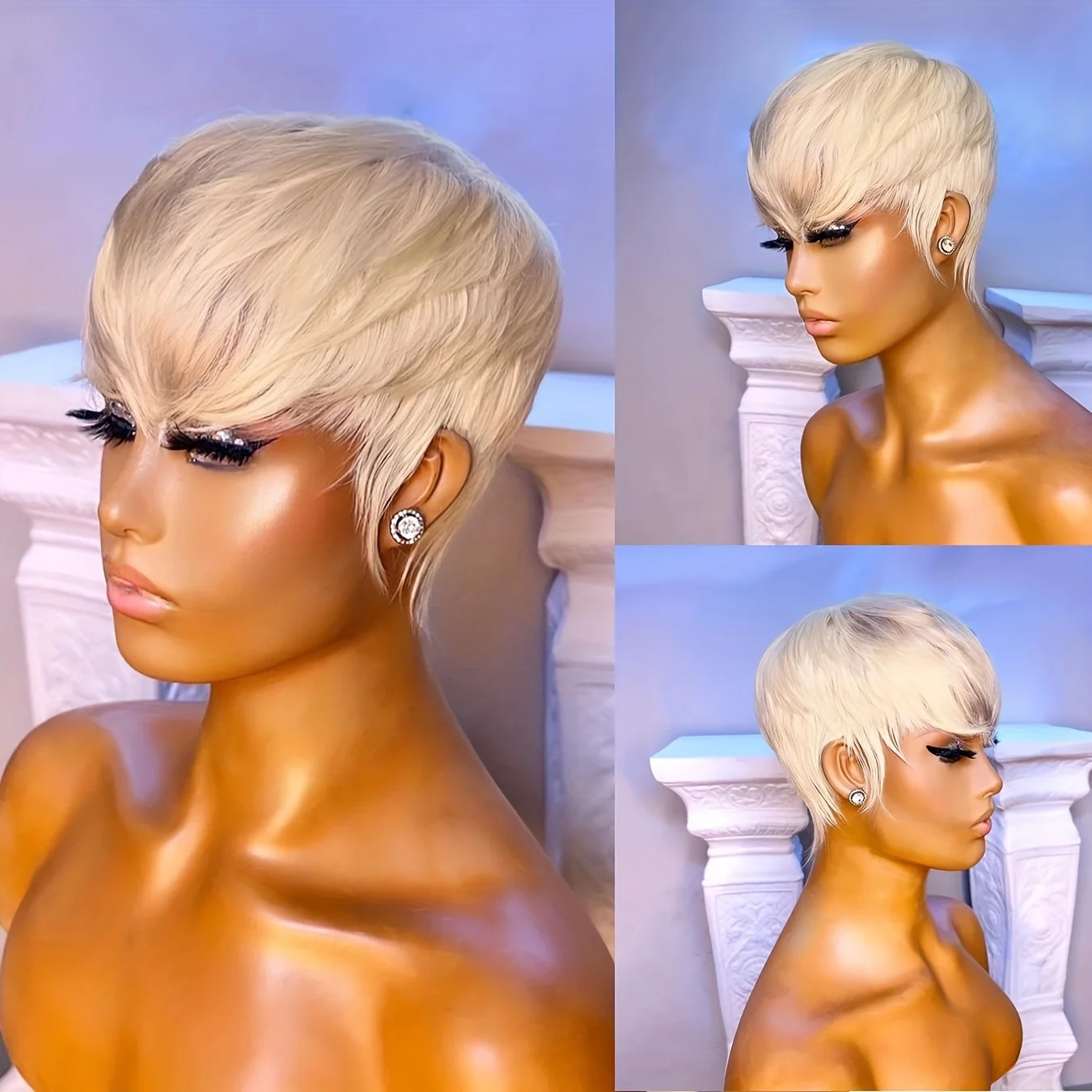 613 Blonde Wigs Short Cut Bob Human Hair Wigs With Bangs For Women 100% Human Hair Wig Full Machine Made Pixie Cut Wig