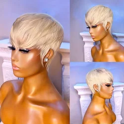613 Blonde Wigs Short Pixie Cut Human Hair Wigs With Bangs for Women Human Hair Wig Full Machine Made Pixie Cut Wig
