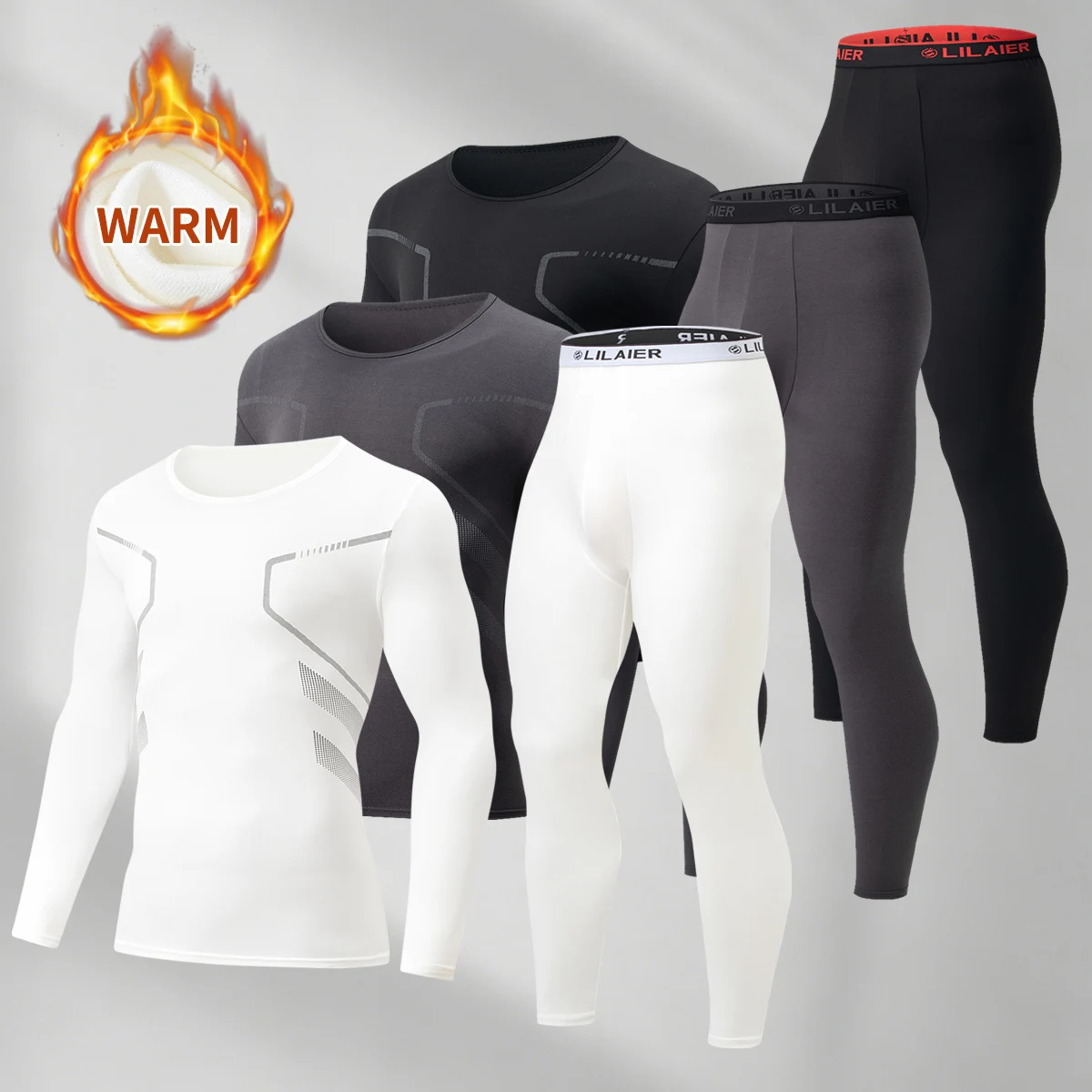 2-piece Autumn And Winter Men's Casual Sports Thermal Underwear Set Comfortable Round Neck Cycling Base Long Sleeved Base Shirt