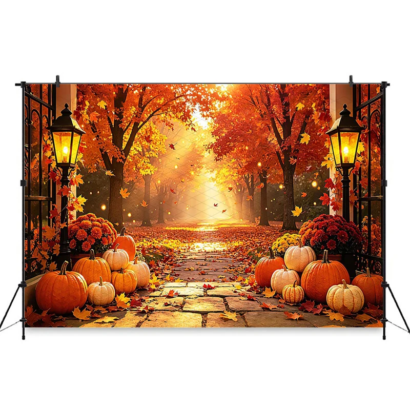 Mocsicka Autumn Maple Forest Pumpkin Photography Backdrop Thanksgiving Harvest Fall Leaves Background Banner Party Studio Decors