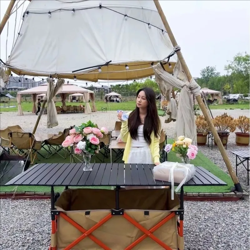 Outdoor folding stall with off-road wheels and enlarged awning