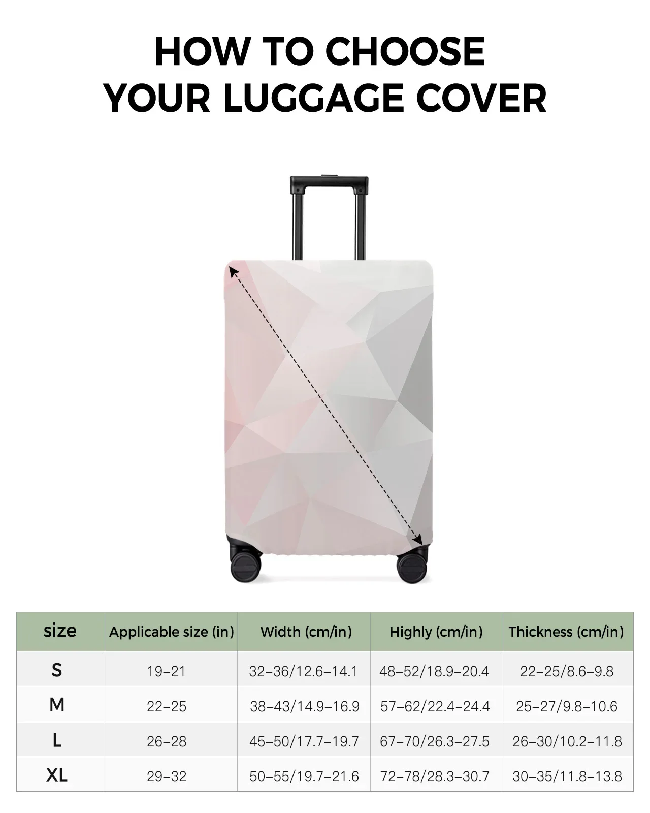 Geometric Pink Gray Gradient Triangle Travel Luggage Cover Elastic Baggage Cover Suitcase Case Dust Cover Travel Accessories