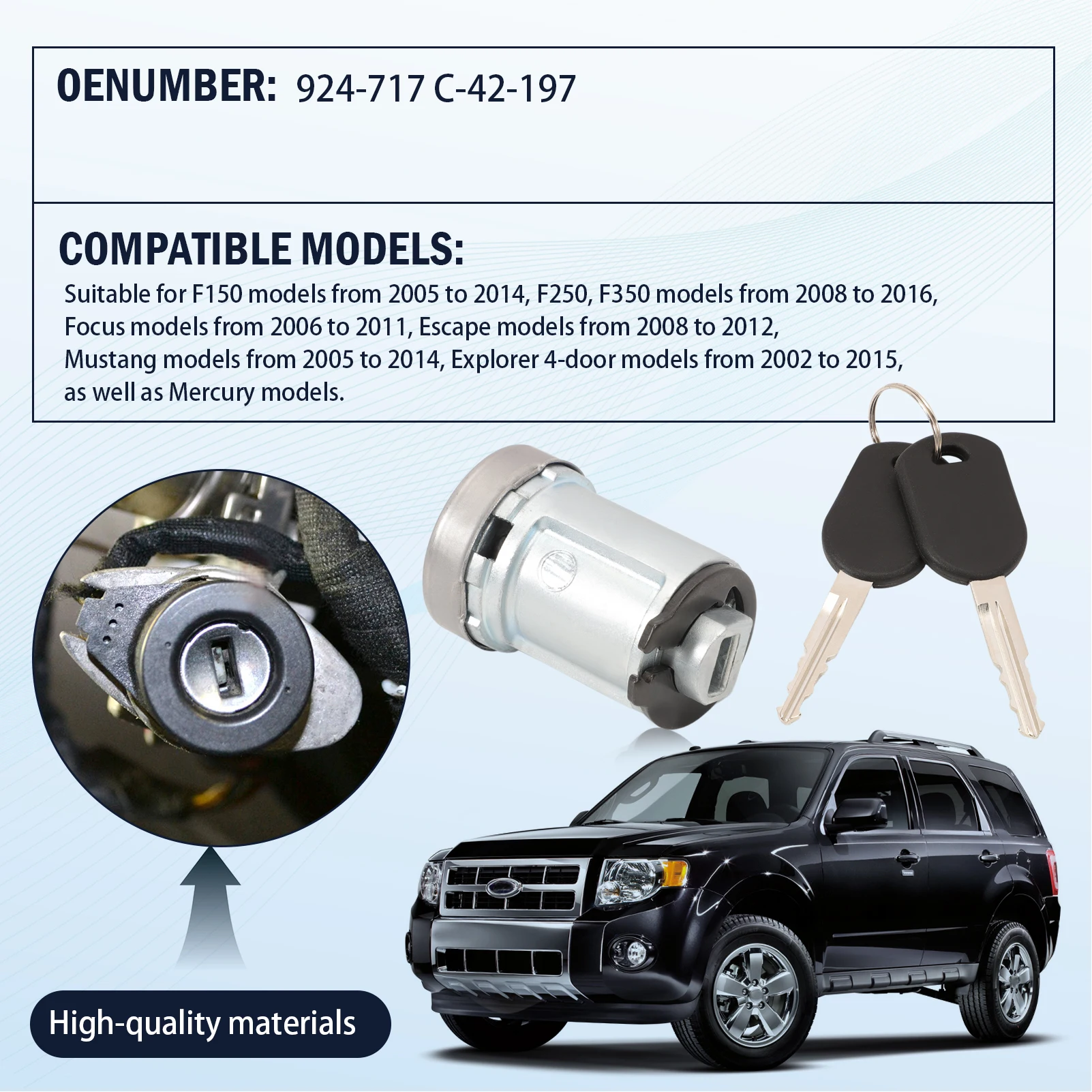 مفتاح إشعال قفل اسطوانة مع 2 مفاتيح للتركيز 2006-2011 الهروب 2008-2012 موستانج 2005-2014 C-42-197 707592 924-717 924-710 #4