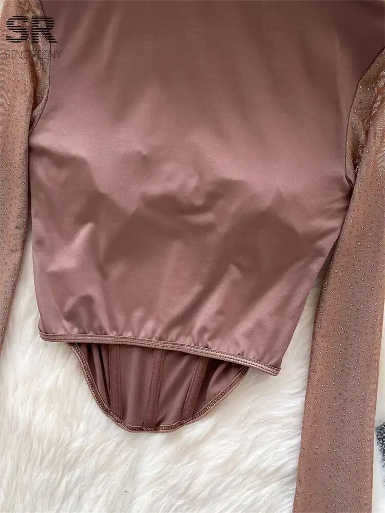 BabYoung Women Hotsweet Beading Tops 스퀘어 칼라 플레어 슬리브 셔츠 디자인 streetwear 솔리드 ​​메쉬 스플 라이스 스키니 기본 블라우스