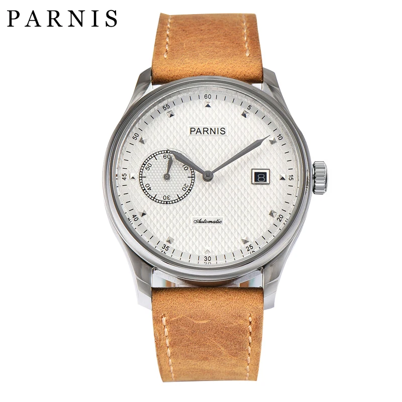 

2024 New Casual Parnis 43mm White Dial Men's Mechanical Watch Leather Strap Automatic Watch For Men reloj para hombre de lujo