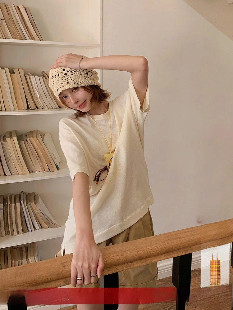 

7REREK Бренд ort Sve T-irt Textured Danon Feeling Casual Commute Sle Loose Fit Cotton Polyester Blend S...