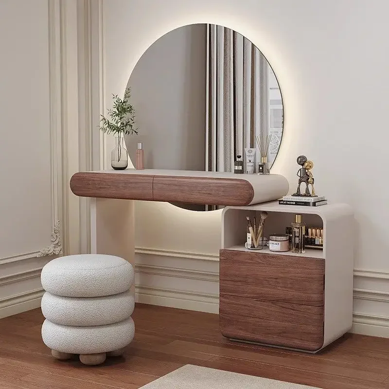 q^-Natural Wooden Makeup Vanity Desk Brown Hidden Mirror Europa Makeup Vanity Desk Space Saving Komody Furnitures For Bedroom*.