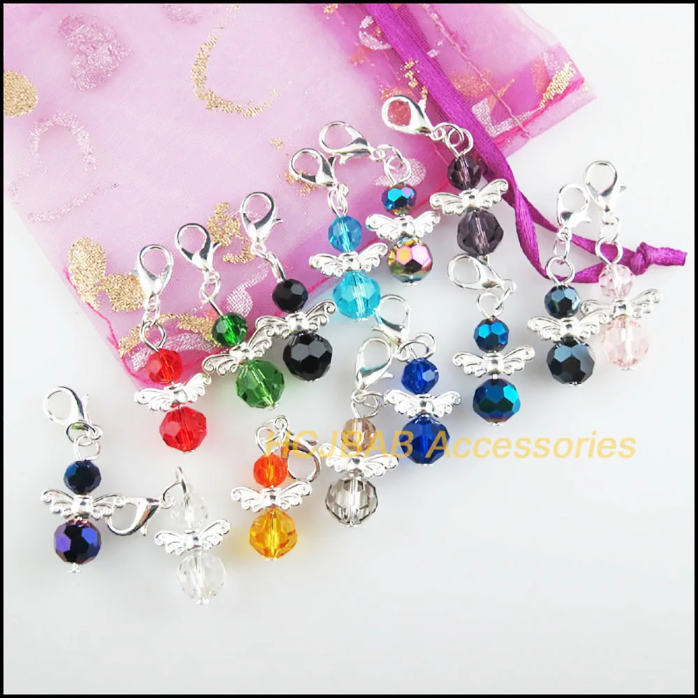 15Pcs Silver Plated Star Retro Mixed Ball Crystal 14x22mm Angel With Lobster Claw Clasps Charms