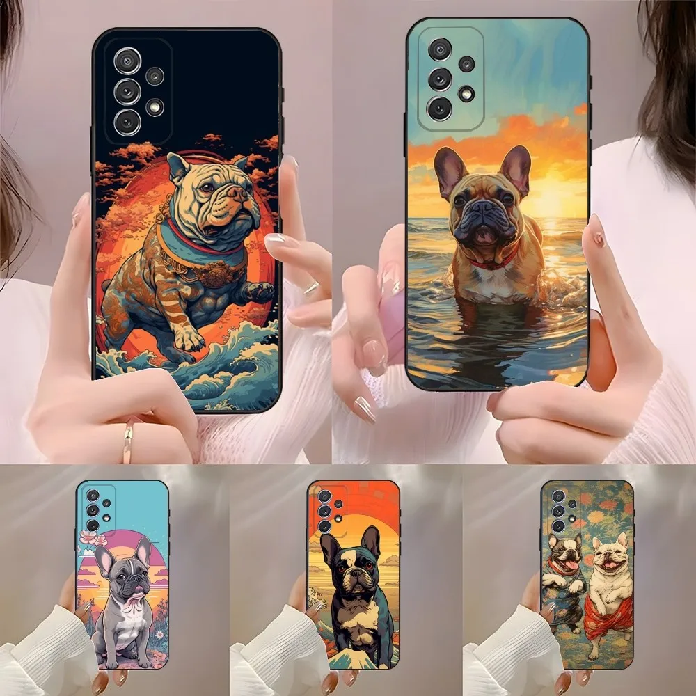 French Bulldog Dog Pug Phone Case for SamsungA 91,80,73,72,71,70,53,52,51,42,41,40,32,31,30,22,21,20,13 S 4G 5G Soft Black Case