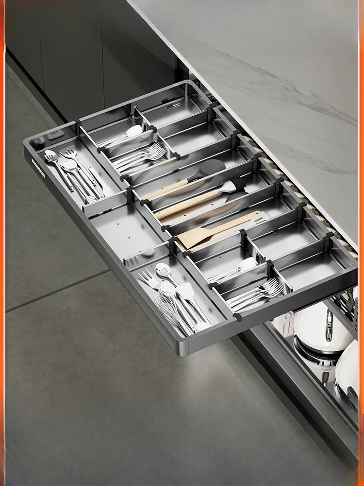 High Tool Drawing Basket Kitchen Cabinet Damping Stainless Steel Cabinet Chopstick Box Drawer Tool Drawing