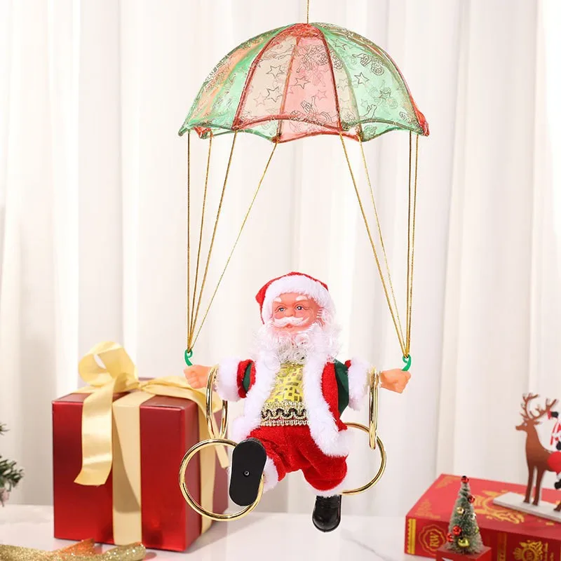 Electric Dancing Santa Claus Christmas Tree Decor Hanging Parachute Somersault Ornament With Music Holiday Gift Home Party Decor view 3