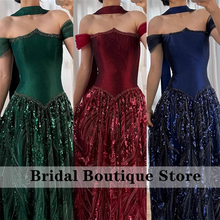 Perles élégantes Arabie Saoudite Bleu Marine Robes De Soirée Cristaux Robe De Soirée De Mariage فسات Бmaveraة Robe De Bal Personnalisée