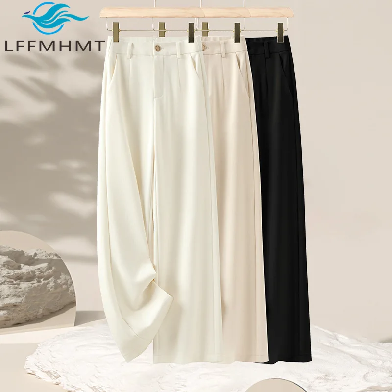 Summer Fashion Women's Solid Color Basical Casual Pants Good Quality Smooth Soft Comfortable Drape Thin Slim Wide Leg Trouser
