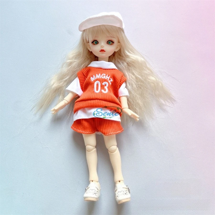 Pink Purple Corduroy Overalls 6 Points BJD Doll Cute Bear Patch Flutter Sleeve Clothes Bucket Hat 30cm Dolls Dress Up Set Gifts