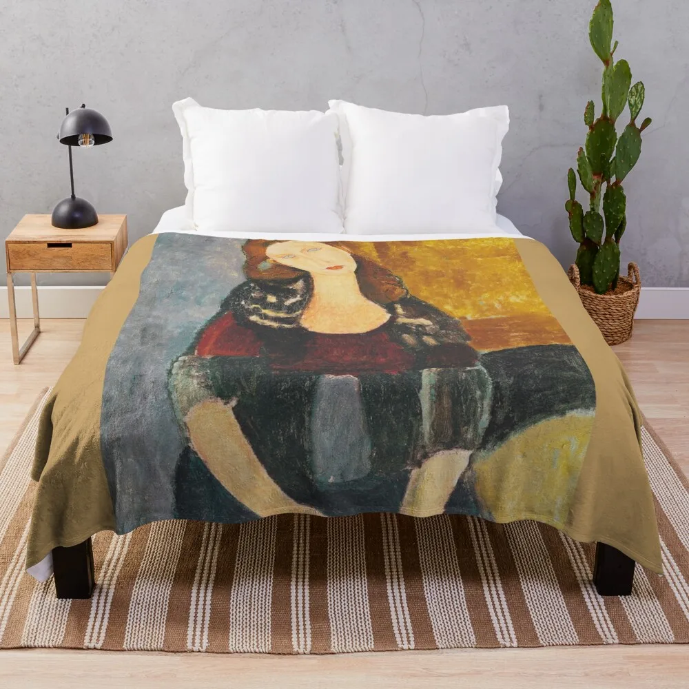 Vintage Amedeo Modigliani- Jeanne Hebuterne Sitzend 1918 Fine Art Throw Blanket Bed covers Luxury Bed Fashionable Blankets