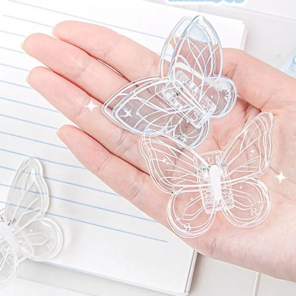 4 Color Bookmark Binder Paper Clip Page Holder Fixing Clip Memo Clip Acrylic Transparent Office School