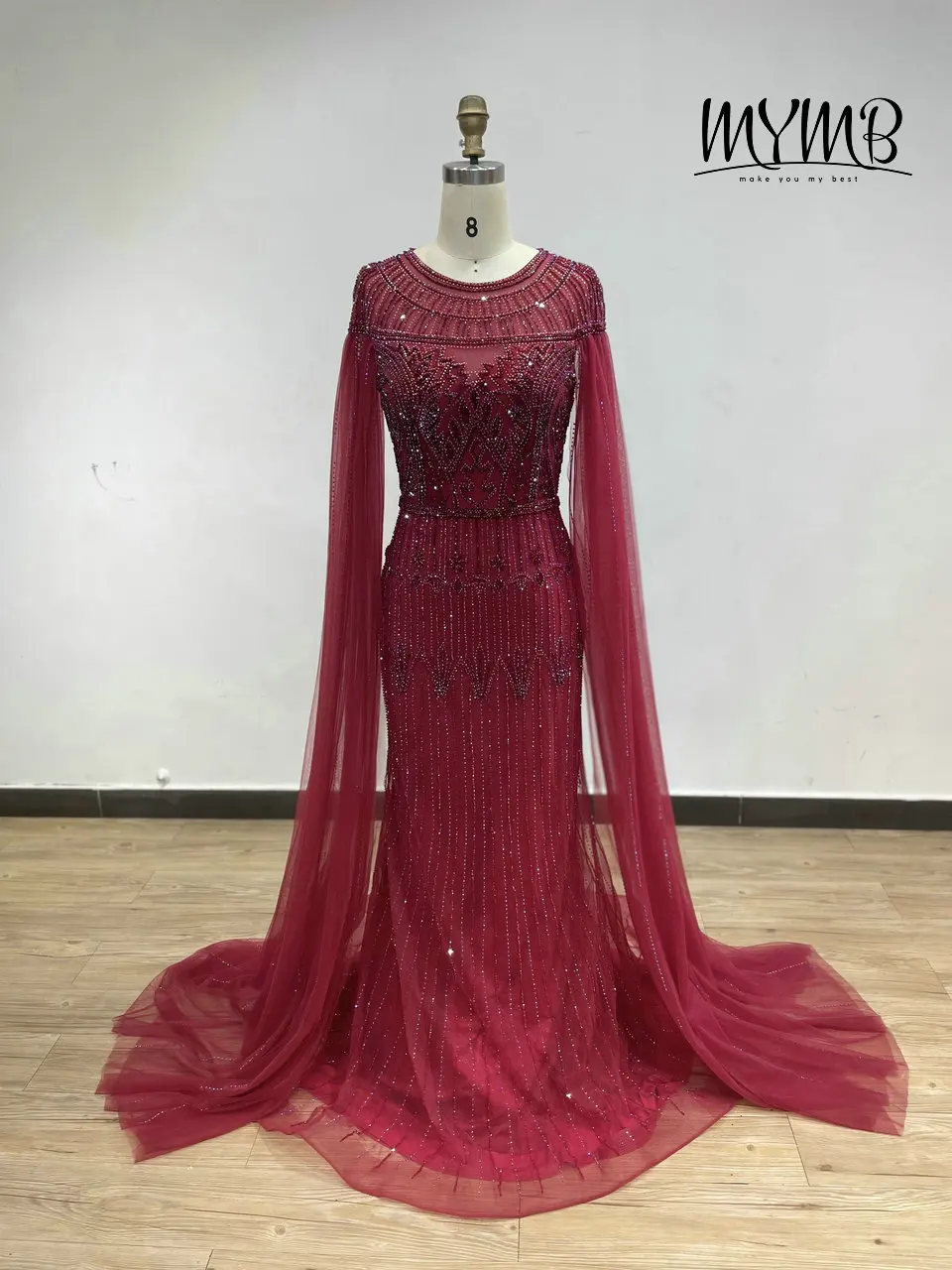 Hot Selling Rhinestone Handmade Beading Formal Dress Luxury Women Wedding Party Dress Long Sleeve MY41155