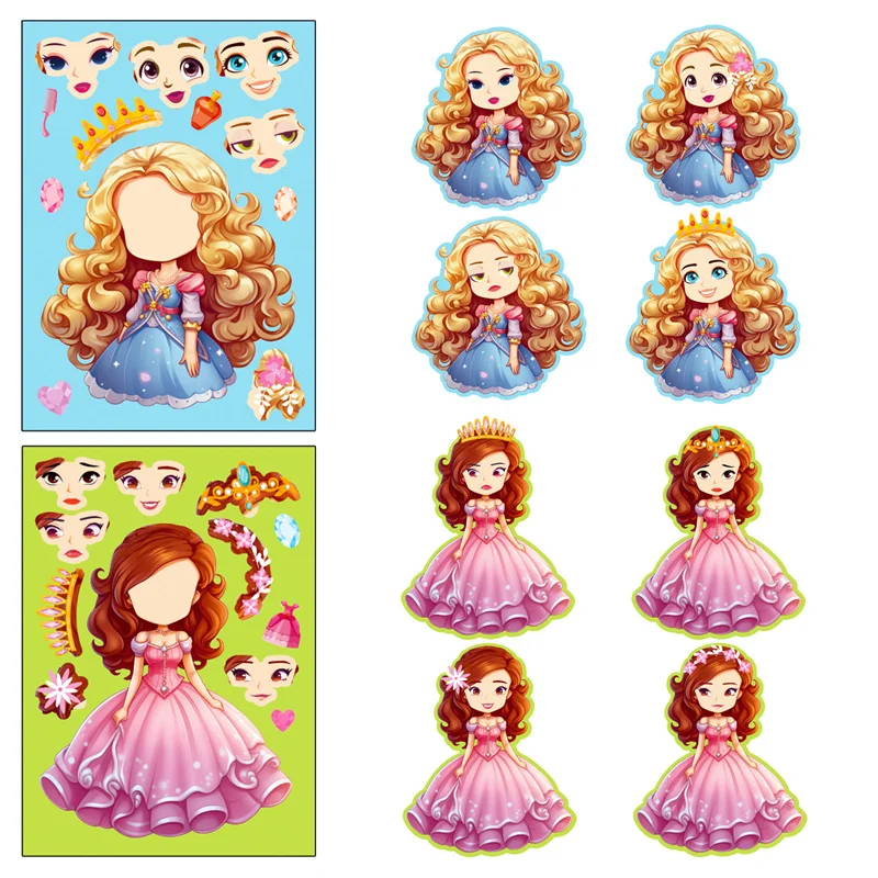 Make Your Own Princess Stickers Puzzle Games Toys Create-A-Face Sticker Pad DIY Dress-Up Craft Jigsaw For Kids Children Girls