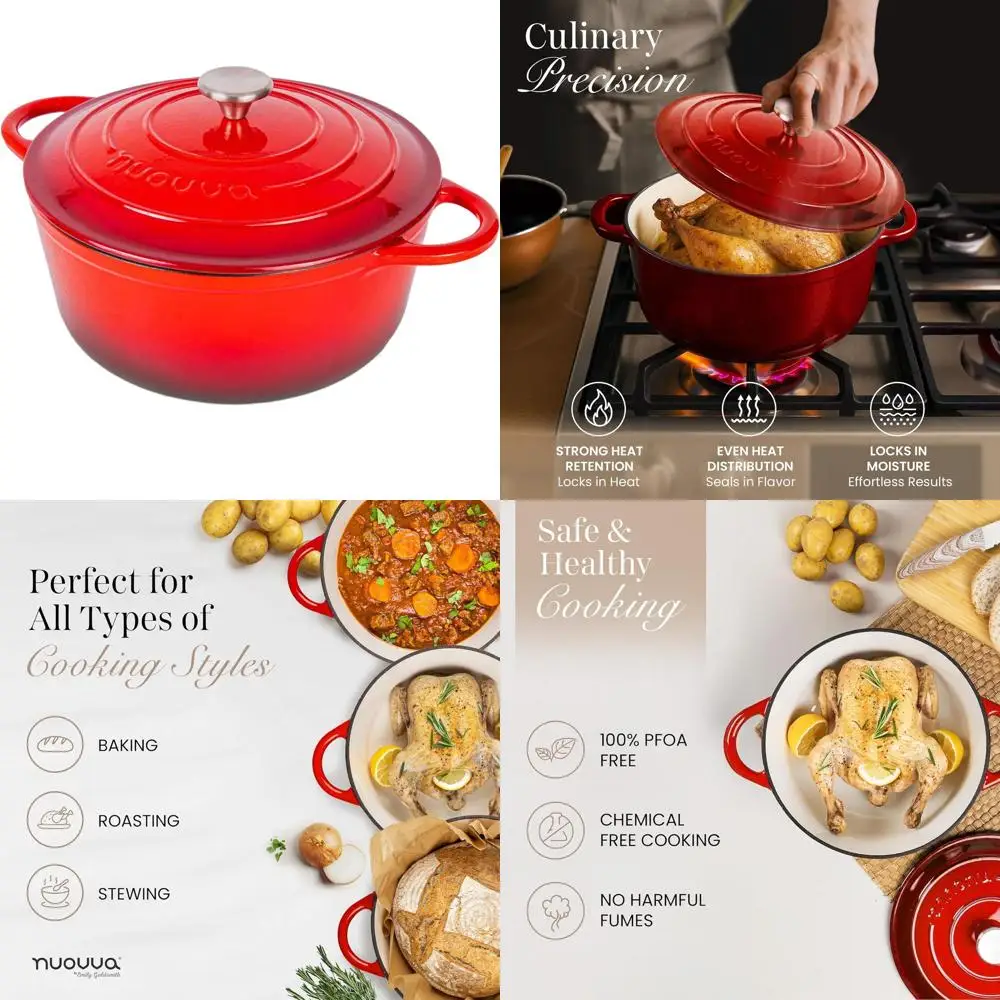 

Эмалированная чугунная голландская духовка с антипригарным покрытием на 6,4 литра с крышкой — безопасная для духовки для выпечки, тушения, раковины и обжарки до 500 шт. ° Ф, 2