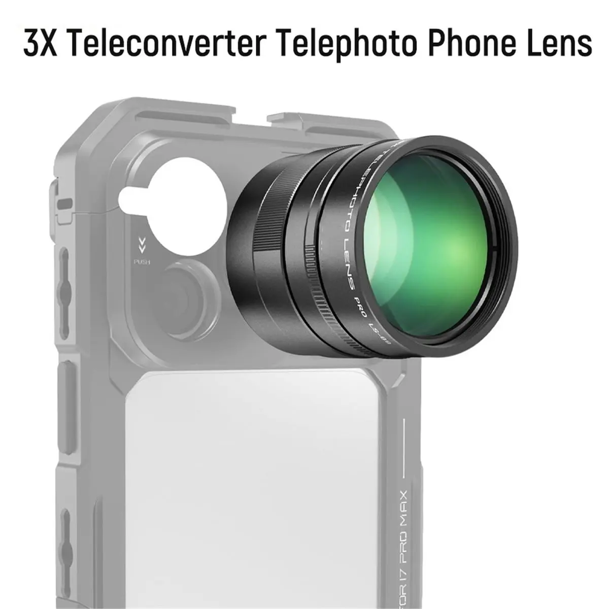 3X Teleconverter Telephoto Phone Lens, 360mm Equivalent,17mm Thread Teleconverter for Android Phone Cage, 1PC