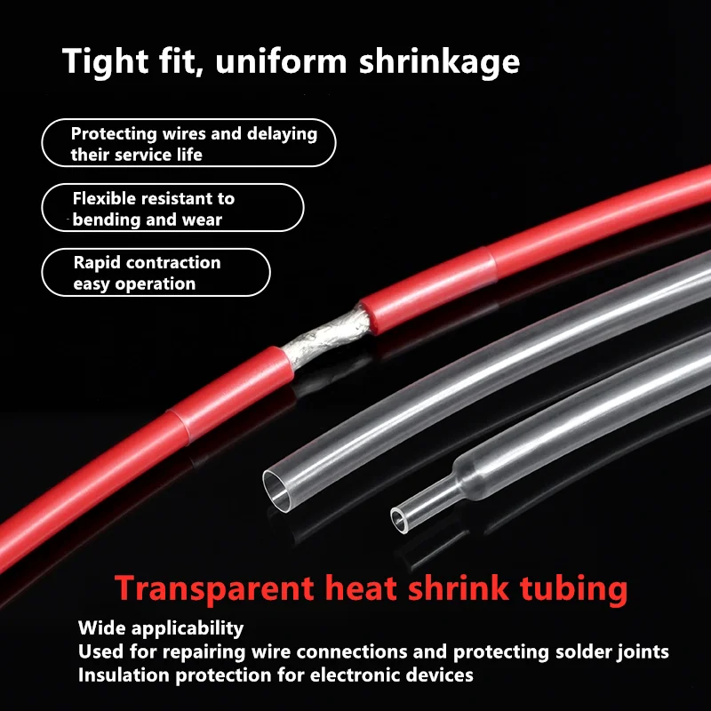 5m Transparent heat shrink tubing insulation sleeve shrink tubing 0.6/0.8/1/2/3/4/5/6/8mm，1m 9/10/11/12/13/14/15mm