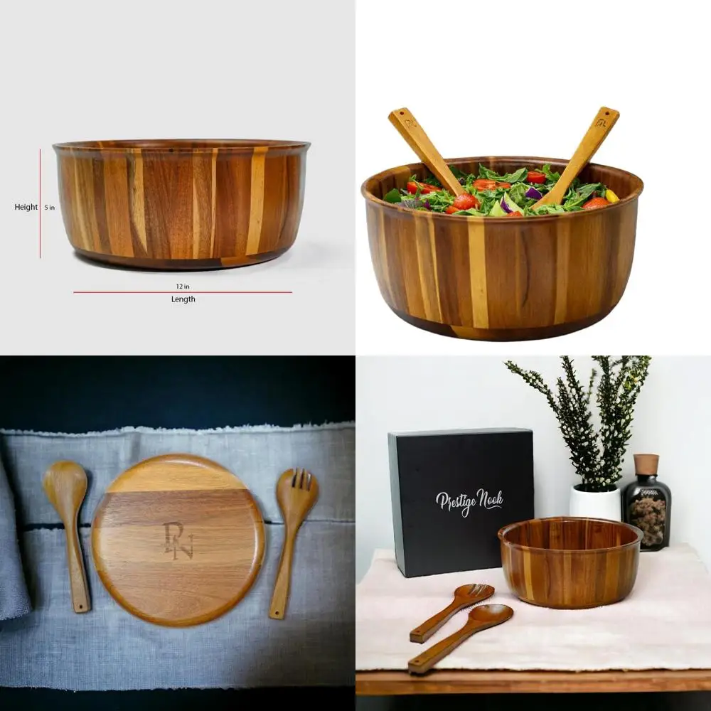 

Салатница из акации на 12 персон с приборами, большая чаша для фруктов, идеально подходит для новоселья и праздничных подарков