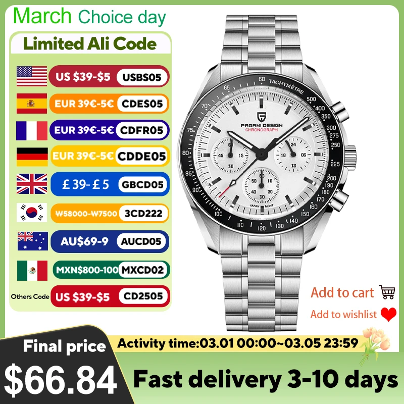 PAGANI DESIGN 2025 Nieuwe V5 PD1701 Heren Horloges Luxe Quartz Horloge Mannen Sport Speed Chronograaf AR Saffierglas 100 M Waterdicht