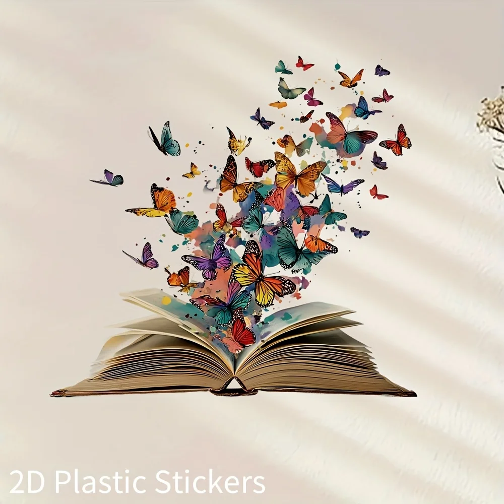 1 Piece of Holiday-Themed Book and Flower Wall Sticker – Butterflies Flying from the Book, Suitable for Living Room, Bedroom, Dining Room, Entryway, Easy to Install and Remove