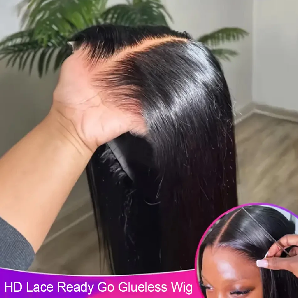 

9x6 Straight Glueless Human Hair Wig HD Lace Put On And Go Closure Wigs Human Hair Pre Plucked Pre Cut No Glue 3 Seconds To Wear 3 Seconds To Wear For Beginners Transparent Lace Frontal Wigs Human Hair Pre Bleached Knots 250 Density
