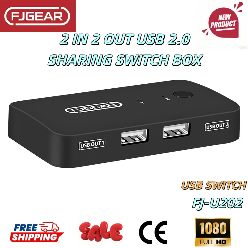 FJGEAR USB KVM Switch Adapter 2 Input 4 Output USB Switch KVM Switcher Printer Sharer For Computer Keyboard Mouse Sharer Control