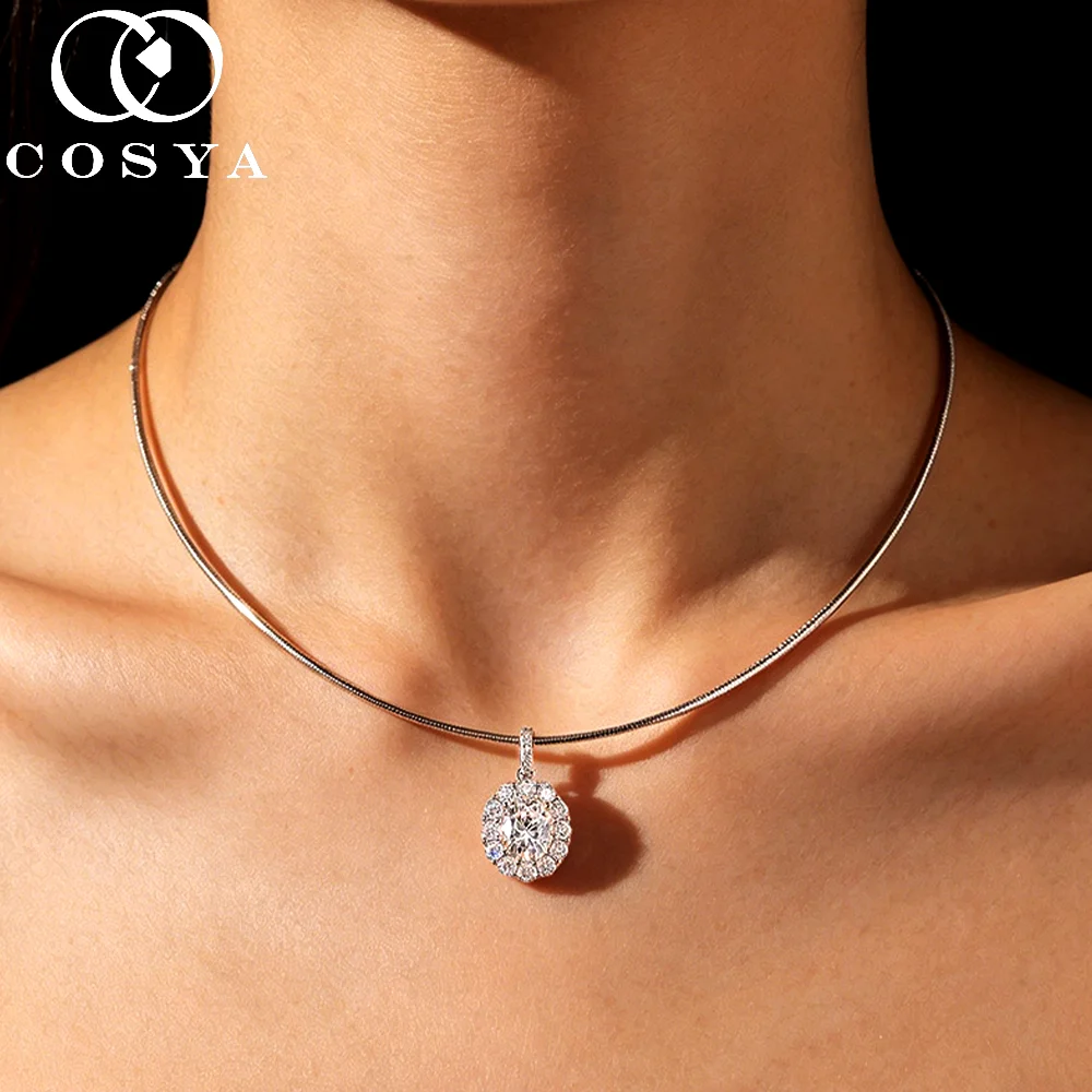 

COSYA 2CT Oval Cut Moissanite Choker Necklace for Women Certified Luxury Lab Diamond S925 Silver Bride Wedding Fine Jewelry