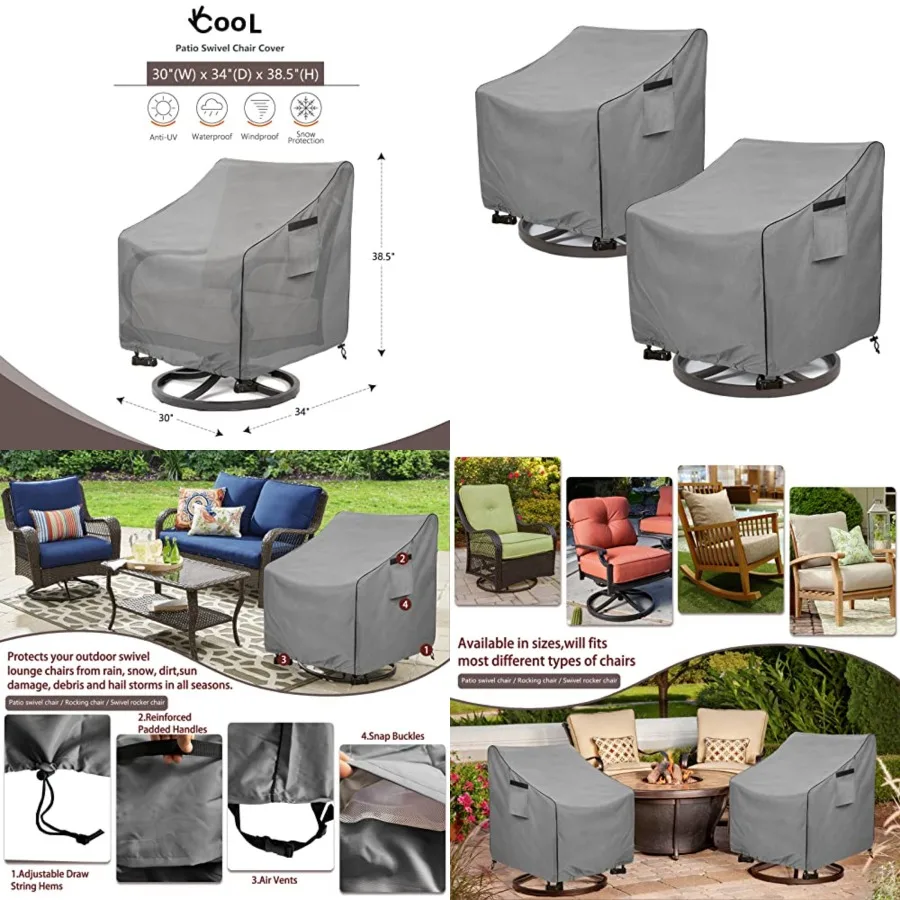

Outdoor Swivel Chair Cover 2 Pack, Outdoor Furniture Patio Chair Covers Waterproof Clearance, 30 W x 34 D x 38.5 H Outdoor Lawn
