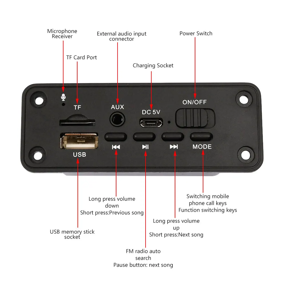 5V Bluetooth MP3/WMA/WAV płyta dekodera moduł Audio 2*3W wzmacniacz bezprzewodowy USB TF Radio AUX FM MP3 odtwarzacz do samochodu Accessary