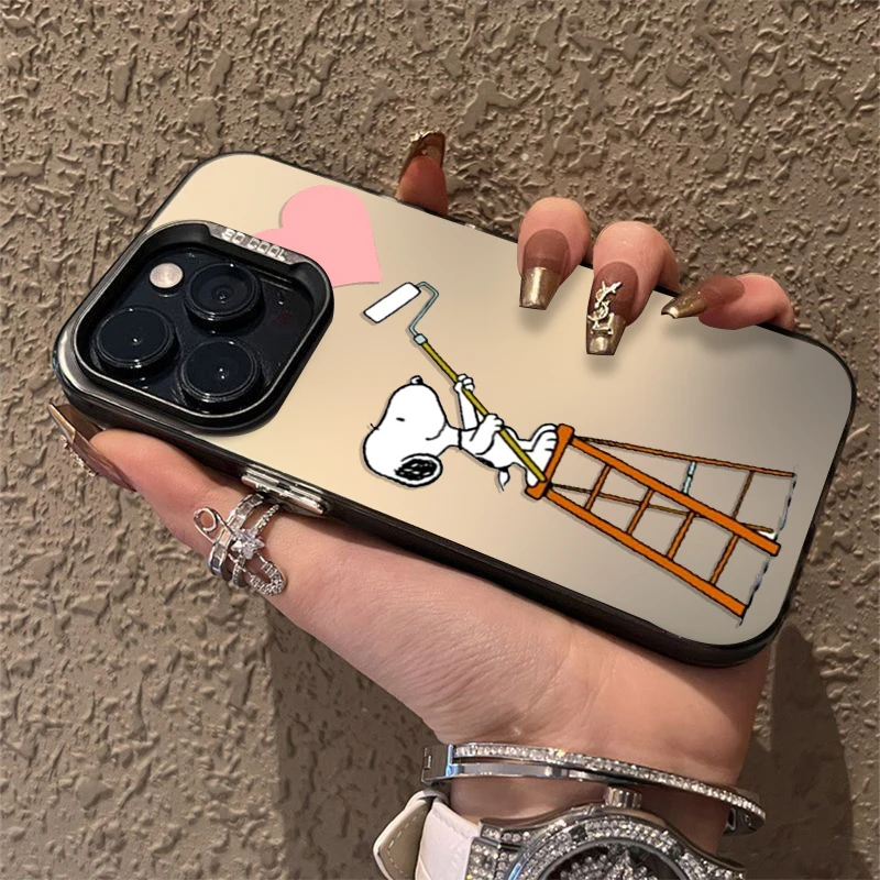 Comic S-Snoopy Art For iPhone Apple 15 14 13 12 11 XS XR X 8 7 Pro Max Plus Colorful Silver Shockproof Phone Case Shockproof