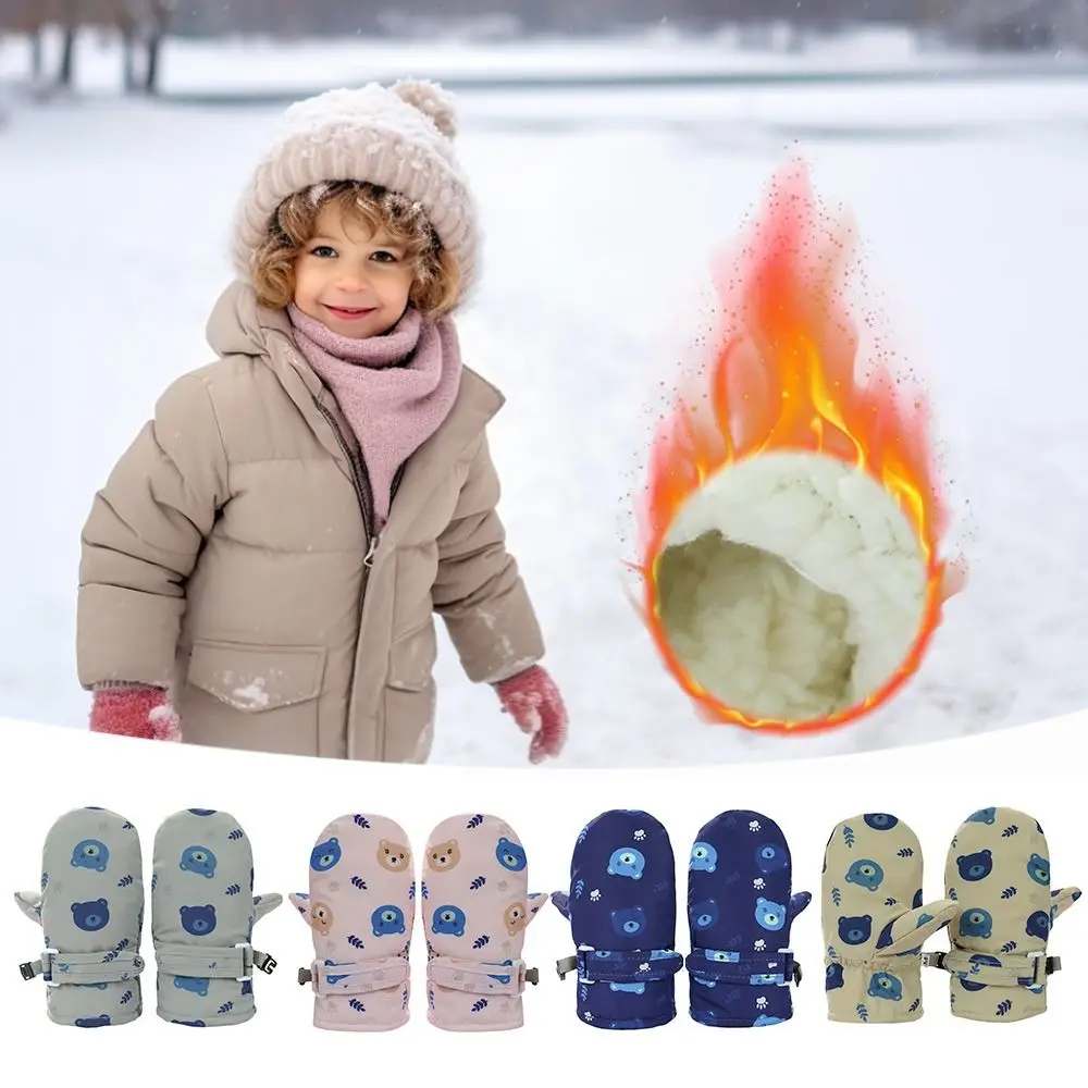 Cold Proof Autumn Winter Gloves Thickened Windproof Full Finger Gloves Plush Gloves Cartoon Bear Thermal Thick Snow Gloves