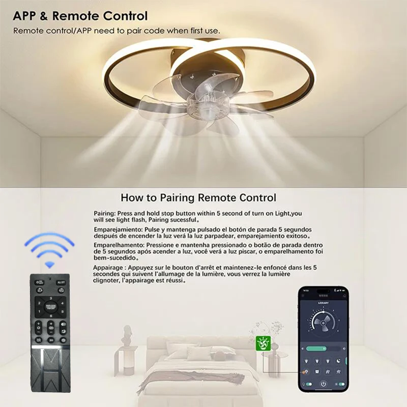 2 in 1 Modern Smart Ceiling Fan Bedroom Ceiling Fan With Light And Control Living Room Restaurant Decor Dimmable LED Ceiling Fan