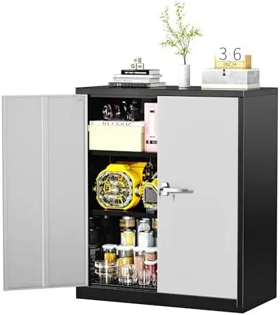 Metal Garage Storage Cabinet, Lockable Metal Cabinets with 2 Doors and Shelves,36” Steel Storage Locking Counter