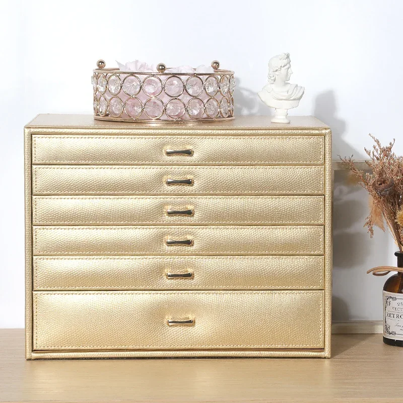 6-Layer PU Leather Jewelry Box Storage Case Ring Necklace Earring Organizer Display Collection Gift Home Daily Use 주얼리 보관함