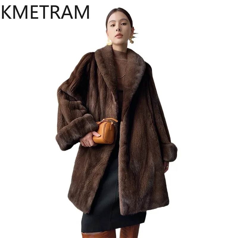 Echter Nerzpelzmantel für Damen, alter Geldstil, mittellange Pelzjacke, Winter, neu in Oberbekleidung, 2025, hochwertige Damenbekleidung