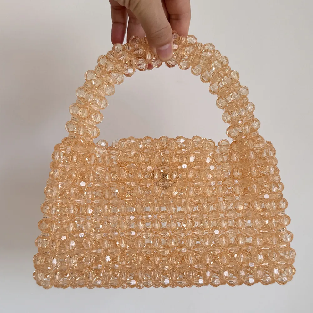 Handmade Bead Bag Long Chain Hand-Woven Celebrity Handbags Unique Design Ladies Party Bag Top-handle Phone Purses and Handbags