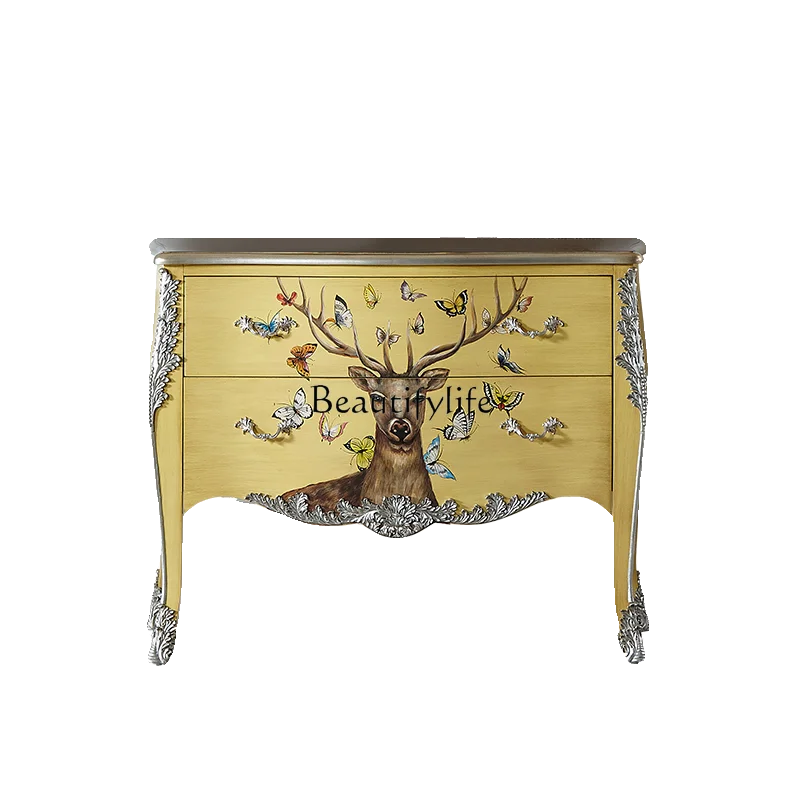 

European-style painted chest cabinet, living room decoration, light luxury entrance cabinet