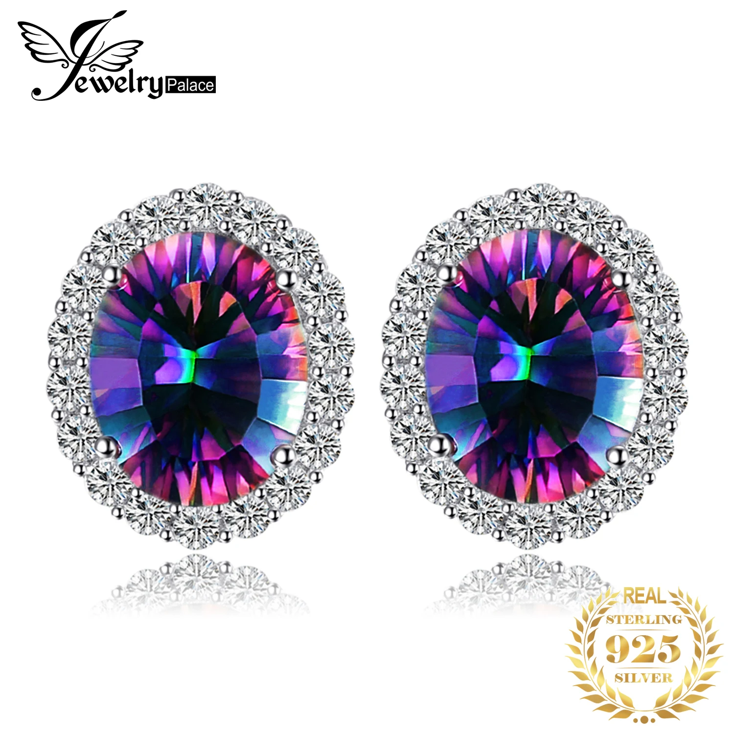 JewelryPalace 6.8ct Natural Rainbow Mystic Quartz 925 Sterling Silver Stud Earrings for Women Fashion Gift Jewelry New Arrival