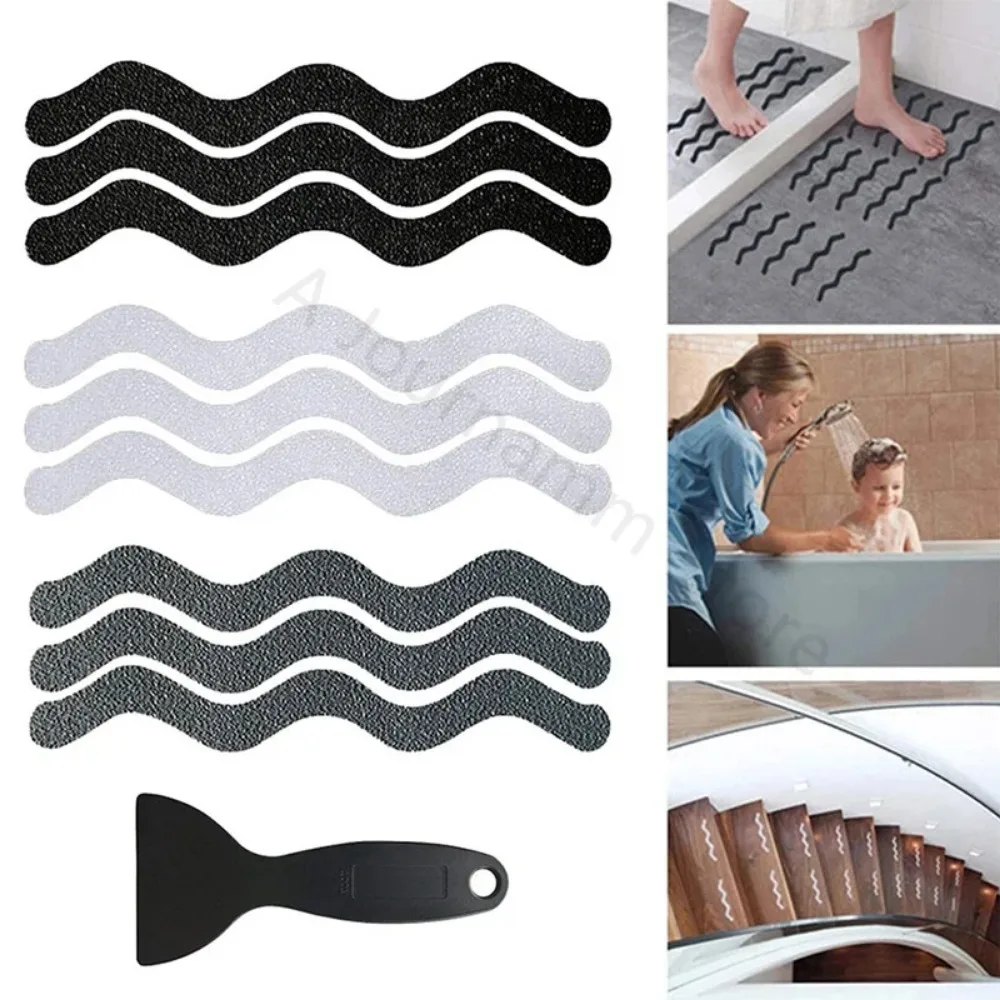 36/6pcs S Shaped Anti Slip Strips Waterproof Self-Adhesive Safety Shower Treads Tapes Bathroom Products for Bathtub Stairs Floor