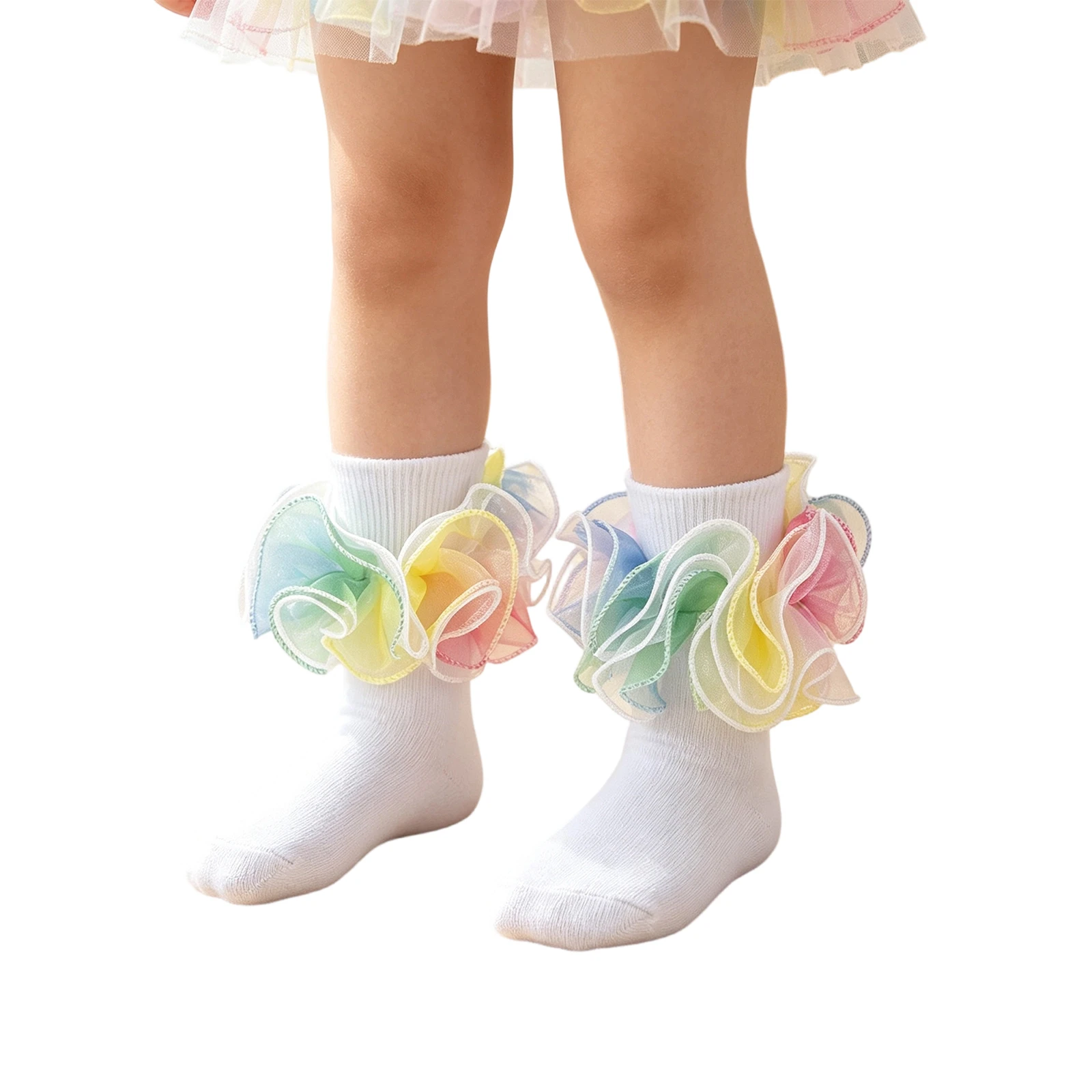 Kids Cotton Ankle Socks With Large Ruffled Tulle Bow Girls Cute Princess Mesh Lace Socks For Party Dress Up Daily Outfit