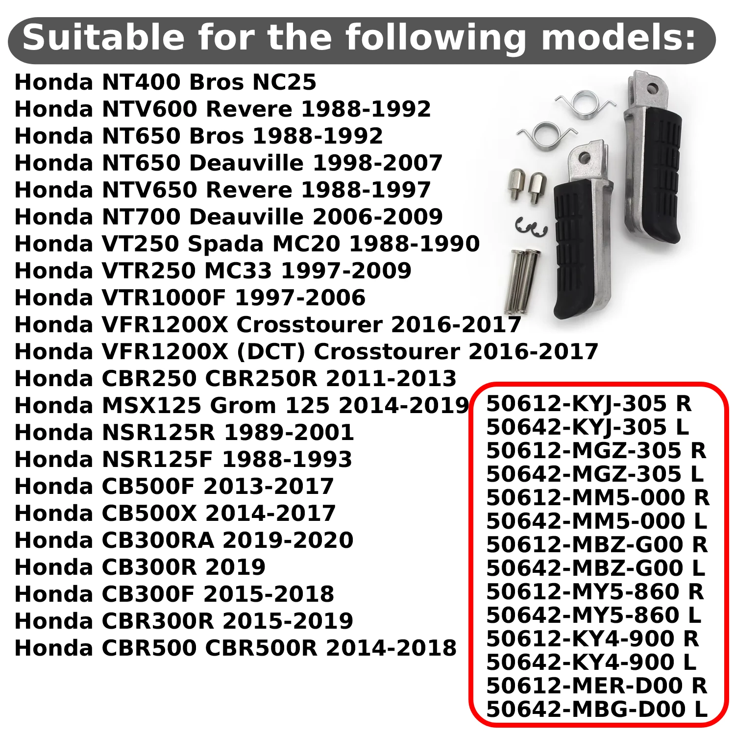 2 قطعة الجبهة موطئ القدم أوتاد لهوندا NT650 بروس دوفيل NTV650 ريفير NT700 50612-KY4-900 50612-MER-D00 R 50642-KY4-900 L #6