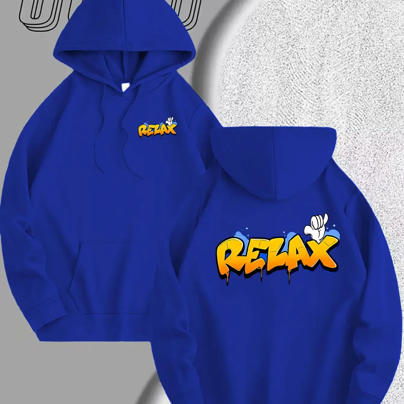 Hip Hop Casual Hoodie For Men Relax Bold Graffiti Letter Cartoon Hand Art Print Front Back Unisex Loose Long Sleeve Pullover