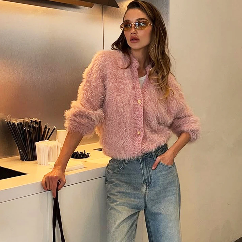 

Tuularose Women Autumn Winter Sweater New Solid Plush Patchwork Cardigan Fashion Commuter Streetwear Warm Casual Female Outwear