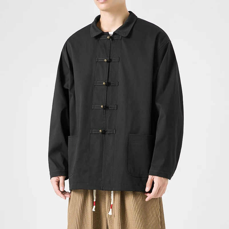 

Spring Autumn Thin Jaet Men's Collar Vintage Button up Outerwear Youth Loose Fit Polyester Cotton Blend Anti UV