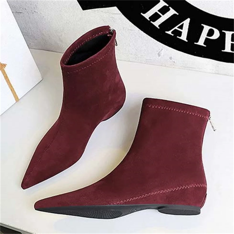 BIGTREE Herfst Winter Designer Puntschoen Enkellaarsjes Vrouwen Vintage Wiggen Hak Schoenen Beknopte KORTE Botas Zapatos De Mujer